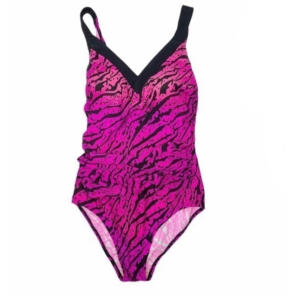 SHORE Shapes Pink Black Zebra Print One Piece Swimsuit Size 8
